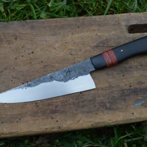 Cuisine #863, Couteau de chef 135Cr3, ébène du Gabon & loupe d'amboine, 200mm