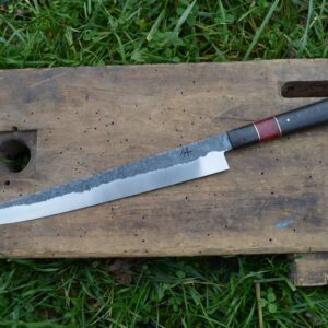 Cuisine #868, Sujihiki 135Cr3, chêne des marais, bouleau madré stabilisé & laiton, 325mm