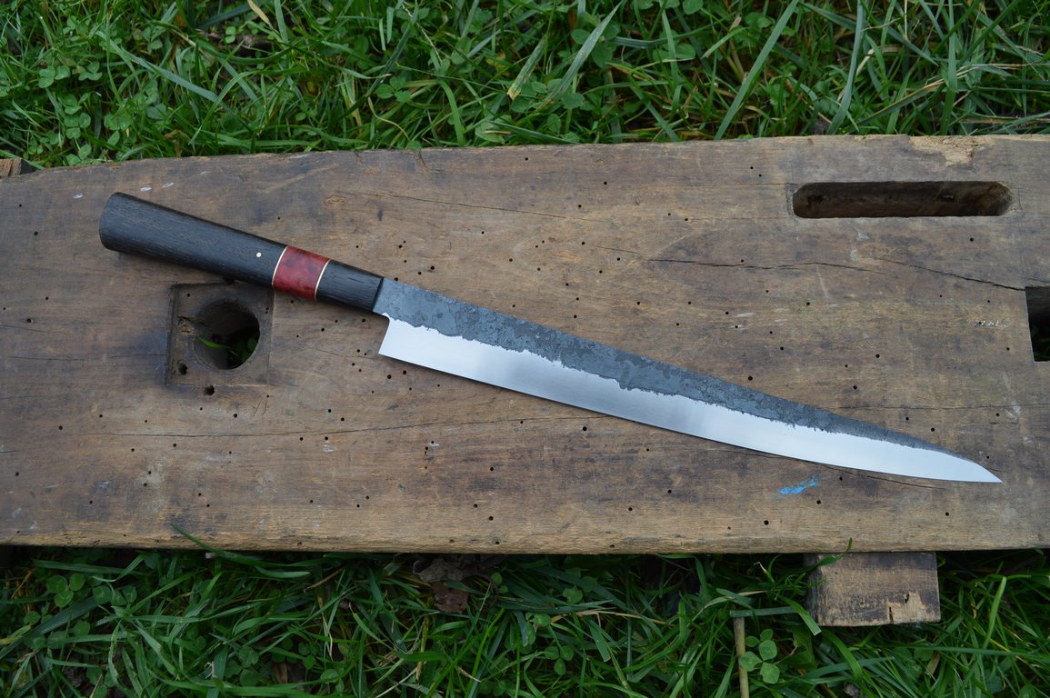 Cuisine #868, Sujihiki 135Cr3, chêne des marais, bouleau madré stabilisé & laiton, 325mm – Image 2