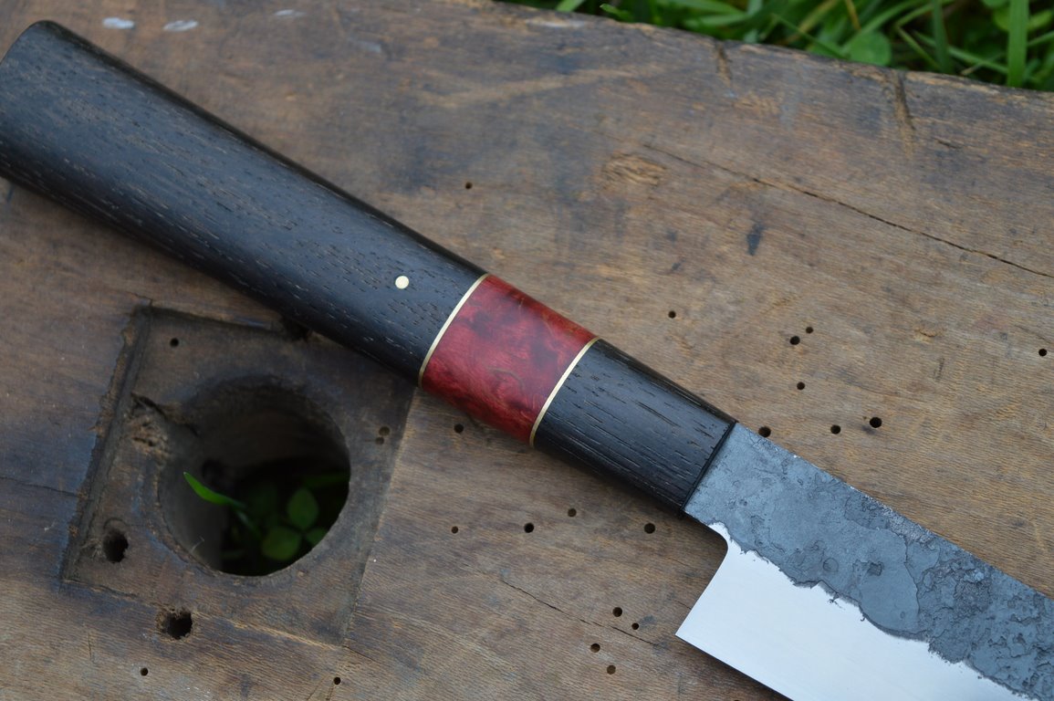 Cuisine #868, Sujihiki 135Cr3, chêne des marais, bouleau madré stabilisé & laiton, 325mm – Image 4