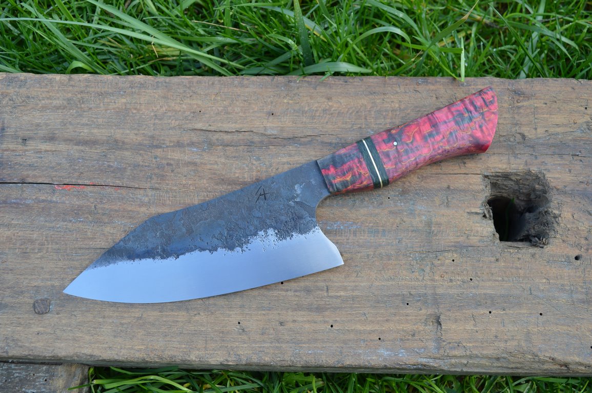 Cuisine #873, Mastard 135Cr3, bouleau madé, FatCarbon & laiton, 200mm